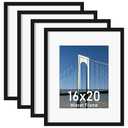Wiscet 16x20 Picture Frame Set of 4, Display Picture 11x14 with Mat or 16x20 Poster Frame Without Mat, Horizontal or Vertical Wall Mounting, Black