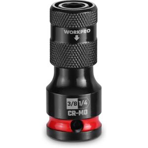 WORKPRO 3/8-inch Square to 1/4-inch Hex Quick Release Impact Socket Adapter and Bit Holder for Ratchet Wrenches, Drivers, Drills - Made from Durable CR-MO Steel