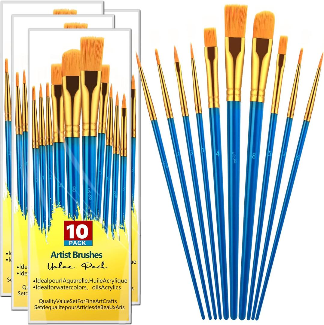 2 x 40Pcs Acrylics Paint Brushes for Kids, Small Paintbrushes Nylon Hair Artists Paint Brush with Handle for Oil Watercolors, Face Nail Arts, Miniature Detailing Painting, Blue