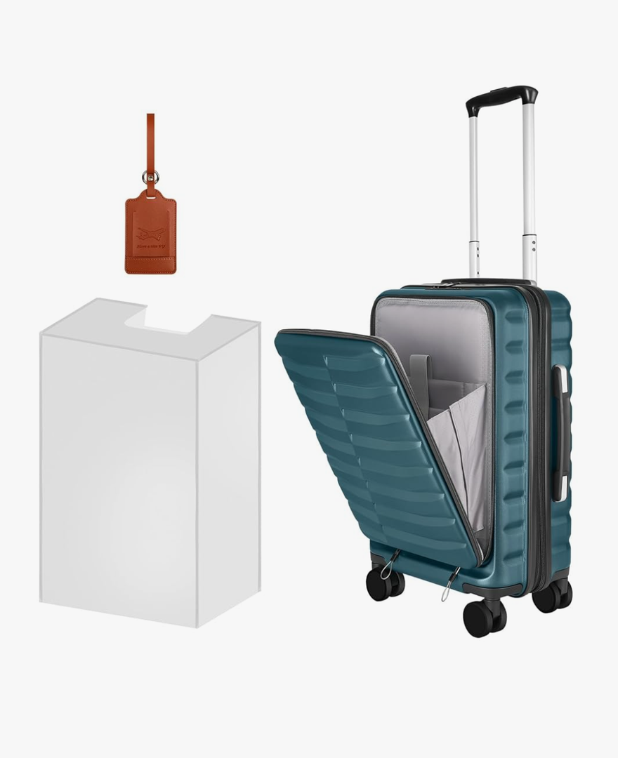 22×14×9 Airline Approved Carry On Expandable Luggage with Front Open Pocket, Spinner Wheels, ABS+PC Hardshell Small 20inch Suitcase with Protective Cover and Luggage Tag, Teal Blue