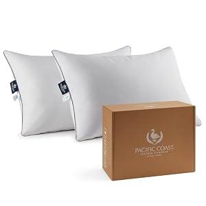 Pacific Coast Bed Pillow, Luxury Hotel Goose Feather and Down Firm Pillow for Sleeping with 100% Cotton Shell, Soft and Supportive