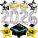 2 x 2026 Graduation Balloons Silver 2026 Balloon Congrats Balloons Graduation Cap Balloon for Graduation Decorations Class of 2026