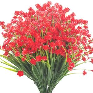 8 Bundles Artificial Daffodil Outdoors Flowers (Red-Daffodil)