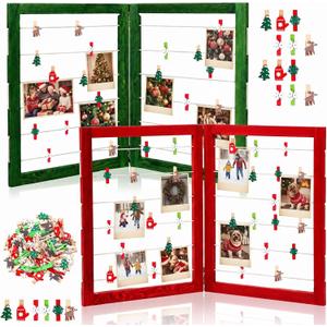 Geelin 36 x 24 Inch 2 Set Photo Display Board, 2 Panel, Christmas Colors
with Clips, Rustic Freestanding Picture Collage Frame, Farmhouse Photo Hanging, Christmas Card Display Stand, for Holiday