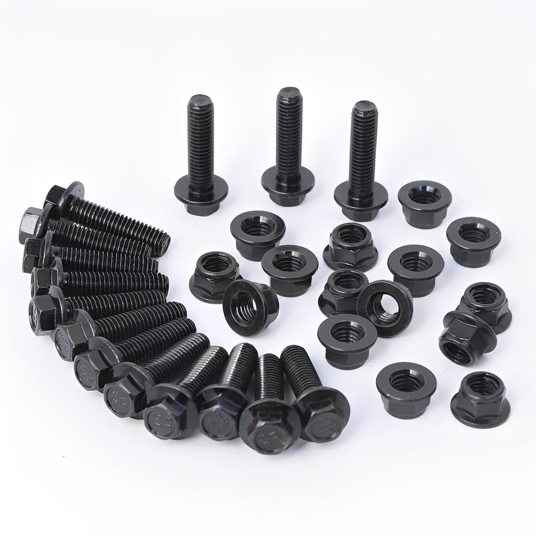 Minho M8-1.25 x 30mm Flange Head Bolts in Carbon Steel Material,Flange Hexagon Screws Come with Flange Nuts,Black Oxide Finish Plated,Full Thread, 15 Sets