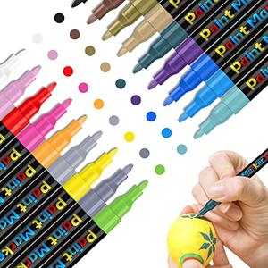 YUNISS Christmas Gifts 18 Colors Acrylic Paint Pens, Paint Markers for Rock Painting Wood Canvas Fabric Glass Ceramic Easter Eggs Pumpkin (0.7mm) 2Pack