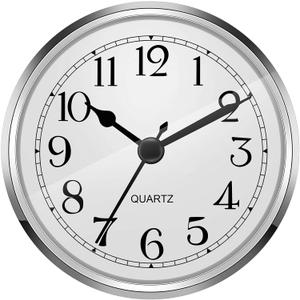 Hicarer 3-1/2 Inch (90 mm) Quartz Clock Fit-up/Insert with Arabic Numeral (Silver)