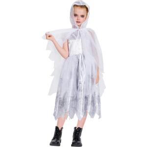 Girls Ghost Costume, 2 Pcs Dress Hooded Cape Suit for Kids Halloween Ghostly Phantom Dress Up Party 4-12 Years