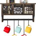 Butizone Rustic Wall Mounted Coat Rack Shelf with Hooks and Baskets, Wood Coffee Mug Storage and Display Organizer, Hanging Entryway Shelf for Coats, Hats, Towel and Keys, Brown