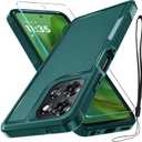 RMOCR for Moto G Power 5G 2025 Case, Full Body Heavy Duty Rugged Shockproof Protective Phone Cover with Lanyard Strap, Tempered Glass Screen Protector, Dark Green