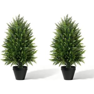  4FT Artificial Cedar Topiary Trees (2 Pack) - UV Resistant Fake Evergreen Shrubs with Extra Dense Foliage, Realistic Potted Faux Plants for Front Porch & Garden Decor