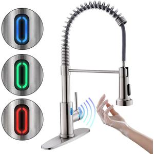 OWOFAN Touchless Kitchen Faucet with Pull Down Sprayer LED Light Single Handle Kitchen Sink Faucet Motion Sensor Smart Hands-Free, Stainless Steel Brushed Nickel 1080SN (3 Brushed Nickel)
