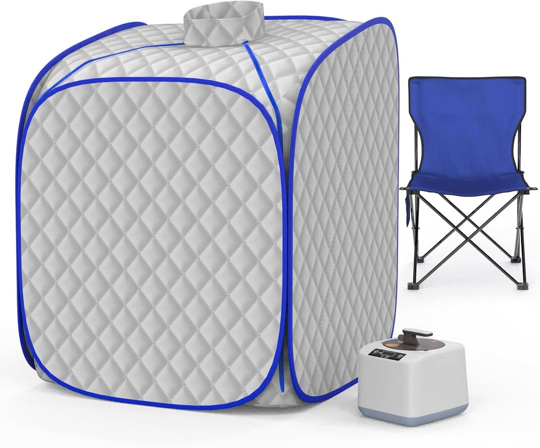 Portable Steam Sauna at Home, 9 Levels Heating, Sauna Tent for Home with Steamer and Folding Chair, Sauna for Relaxation, Detoxification, Spa (Silver)