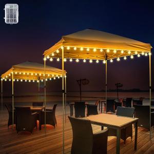 2 Pack LED Canopy Lights, 40ft 80LED Battery Powered Canopy Tent Lights Outdoor with 8 Modes, Warm White Canopy String Light for 10' x 10' Pop up Canopy Tent