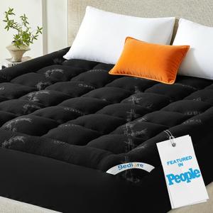 BEDLORE Queen Mattress Topper, Thick Pillow Top Mattress Pad
Viscose Bamboo, Stretchable Pockets Fit 6”-18”, Breathable Mattress Topper for Back Pain Relief and Hot Sleepers(Black)