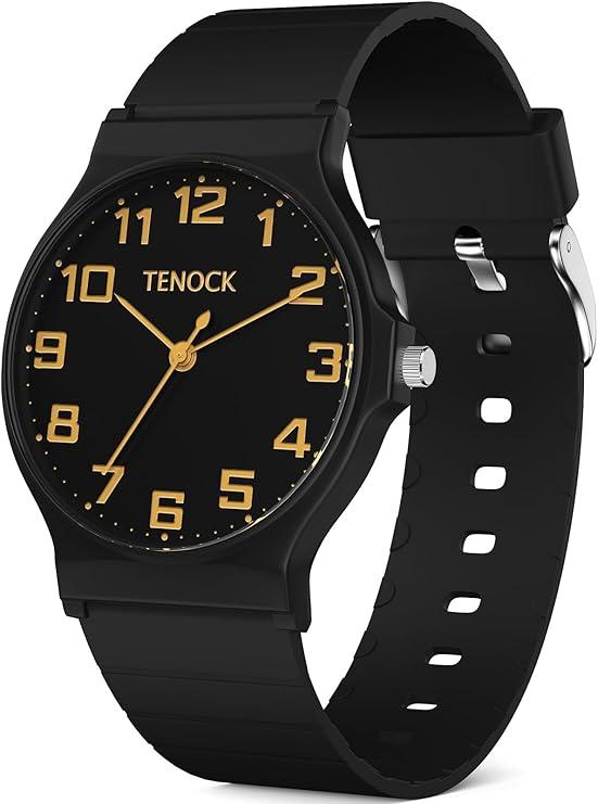 TENOCK Kids Analog Watch for Boys and Girls, 30M Water Resistant (3ATM), Sports Watch with Thin Dial & Soft Band, Easy to Read for Ages 515 – Perfect Birthday Christmas Gift for Kids (LightBlack)