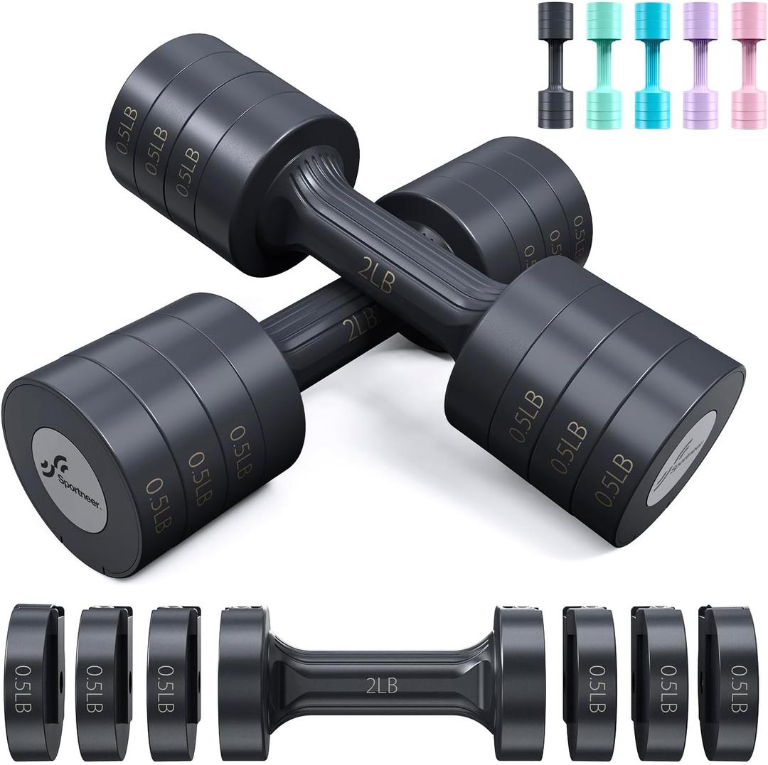 Adjustable Dumbbells Hand Weights Set: Sportneer 5 lb Dumbbell Set of 2 Each 2lb 3lb 4lb 5lb Free Weights Fast Adjust Weight 4 In 1 Weights Dumbbells Set for Women Men Home Gym Exercise Training (Carbon Black)