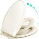Elongated Toilet Seat with Built-in Potty Training Seat for Toddlers& Adults, Slow Close, Never Loosen, Heavy Duty, Ergonomic, Space Saving Toddler Toilet Seat, (Elongated 18.5", Oval, Bone/Almond)