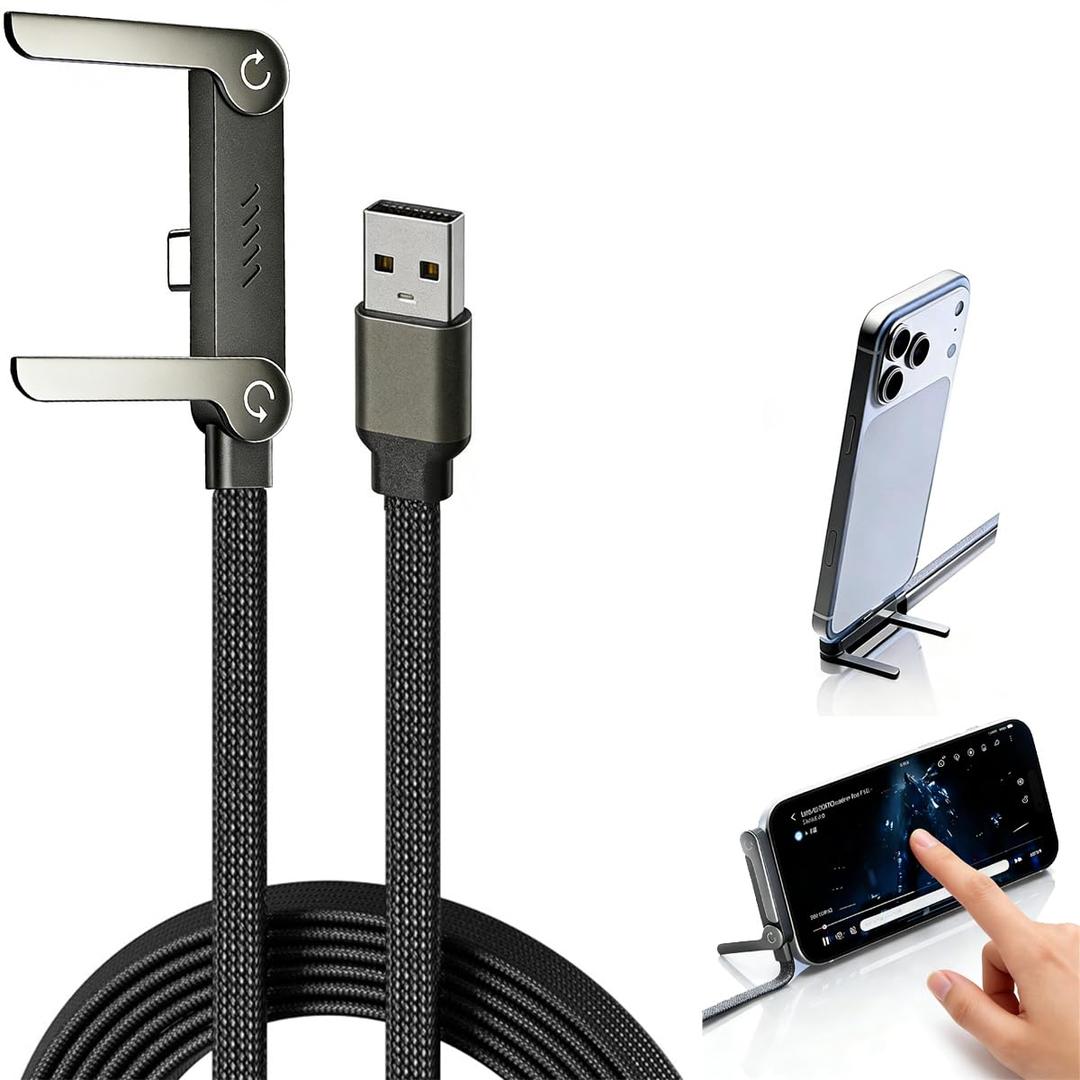 2 in 1 USB C Charger Cable with Invisible Stand, USB A to USB C 65w Fast Charging Braided Cord and Phone Stand Compatible with iPhone,Samsung and Android Phone,Type C PD Charging Cable,5ft,Black