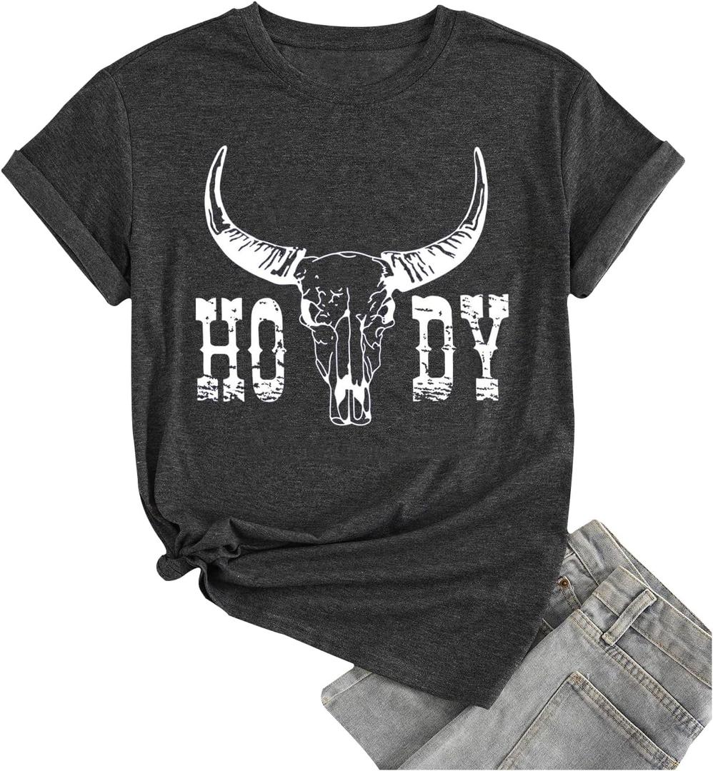 Howdy Shirt Women Western Vintage Country Music Casual Short Sleeve Tee Tops (XL)