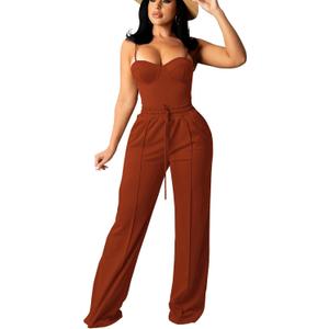 Bluewolfsea Sexy 2 Piece Pants Set for Women Cami Top Wide Leg Pants (XXL)