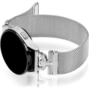 JOYOZY Magnetic Bands Compatible with Samsung Galaxy Watch 7/FE/5/6/4 40mm 44mm/Galaxy Watch 5 Pro 45mm/Galaxy Watch 4/6 Classic 42mm 46mm 43mm 47mm/Active2 Band,20mm D-shaped with Diamonds Mesh Strap (Silver)