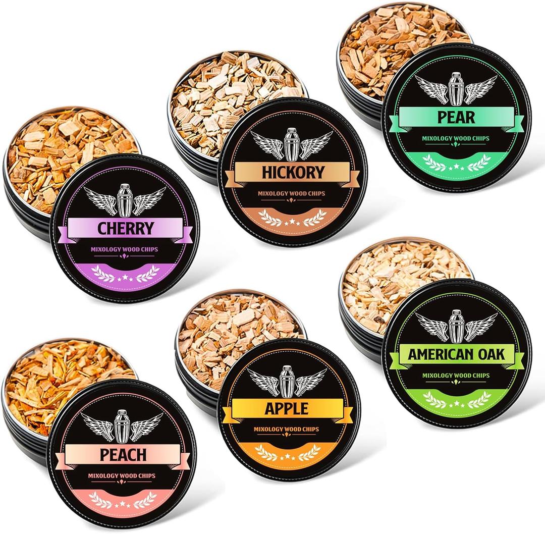 Natural Wood Chips for Cocktail Smoker, 12 Flavors Wood Chips Including Apple,Cherry,Oak,Mesquite,Pecan,Pear,Peach,Hickory,Beech,Organge, Rosemary,Cinnamon, Gifts for Men,Dad,Husband