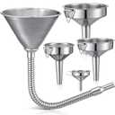 Blulu Set of 5 Stainless Steel Flexible Oil Funnels for Automotive Use Bendable Spout Funnel for Cars Boat Canning Diesel Fuel Other Liquids, with Hose and Filter