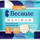 Because Premium Maximum Plus Adult Incontinence and Postpartum Bladder Leak Underwear for Women, Maximum Absorbency, Disposable, Beige, Large, 80 Count (4 Packs of 20)