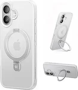 CASEKOO Ultra-Magnetic Stand for iPhone 17 Case [Military Droptection] [Compatible with MagSafe] Shockproof Translucent Matte Slim Ring Holder Casefor iPhone 17 Slim Phone Cover 6.3", White