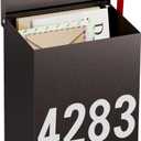 LANDVOI Wall-Mount Mailbox with One Flag Kit and Three Sets of 0-9 Mailbox Number Stickers, Mailboxes for Outside, Galvanized Steel Rust-Proof Metal Post Box, 7.1"x3.9"x10.24", Textured Bronze AMB05R