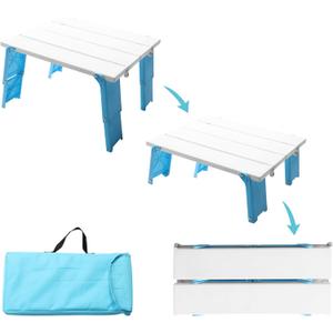 Modern-Depo 15.9"x14.2"x9.6" Large Portable Folding Beach Table for Sand Foldable Height Adjustable Side Table Desk for Camping Picnic BBQ with Carry Bag, Cyan