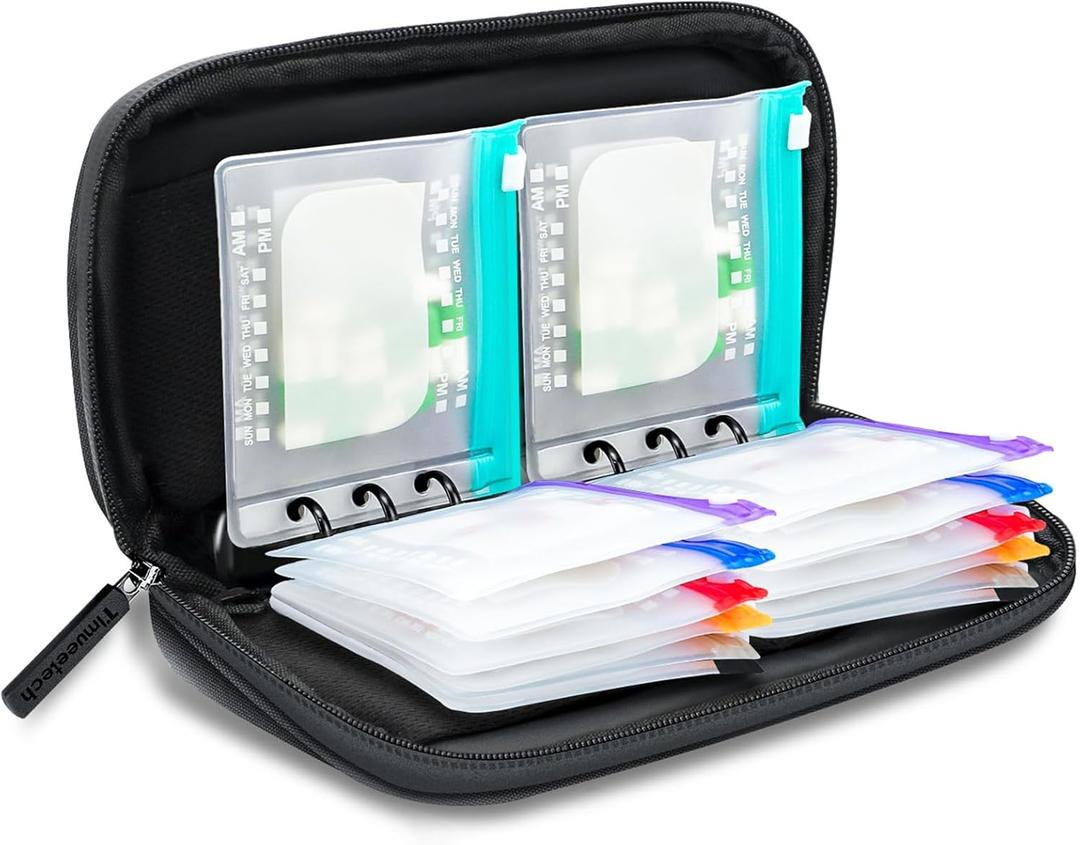 Waterproof Pill Pouch Set - A6 Weekly Pill Organizer for 2 Times a Day, Large Pill Organizer with Color-Coded Pouches, Zippered Weekly Pill Organizers, Reusable Travel Medicine Storage