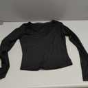 BAIGRAM Women Cute Y2K Lace Pointelle Crop Tops Long Sleeve V Neck Slim Fit Tee Shirt Grunge Minimalist Fall Going Out Lounge (Medium, Black)