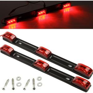 NEW SUN Stainless Steel 15" 3 Lights 9 LED Identification Light Bar, 2 Pcs Clearance Red Waterproof, High Bright, Surface Mount Sealed ID Indicator for Trucks, Trailers, Camper, RVs, Tractors,Buses