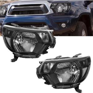 Headlight Assemblies Compatible with 2012 2013 2014 2015 Toyota Tacoma 12 13 14 15 Tacoma Headlights Headlamp[ DOT and SEA][Halogen Type][Passenger & Driver Side] Black Housing Clear