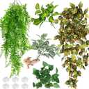 Hamiledyi 5 Pcs Reptile Plants Terrarium Hanging Fake Plant Leaves, Bearded Dragon Tank Accessories, Habitat Decor for Snake Leopard Gecko Lizard Chameleon Spider Turtle (Style 3)