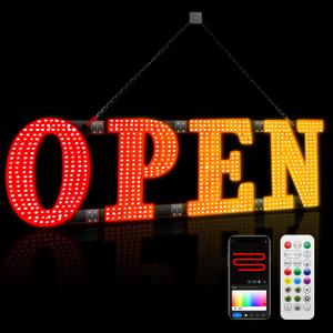 LED Open Signs for Buiness, 48"x16"Large Open Light Up Signs with Remote Controls, Smart App, DIY Editor Colours Sign Flashing Light for Storefront Window Bar Salon Cafes Retail Shops