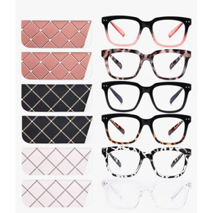 6 Pack Fashion Reading Glasses for Women Men Blue Light Blocking Oversized Square Readers with Spring Hinge +1.75