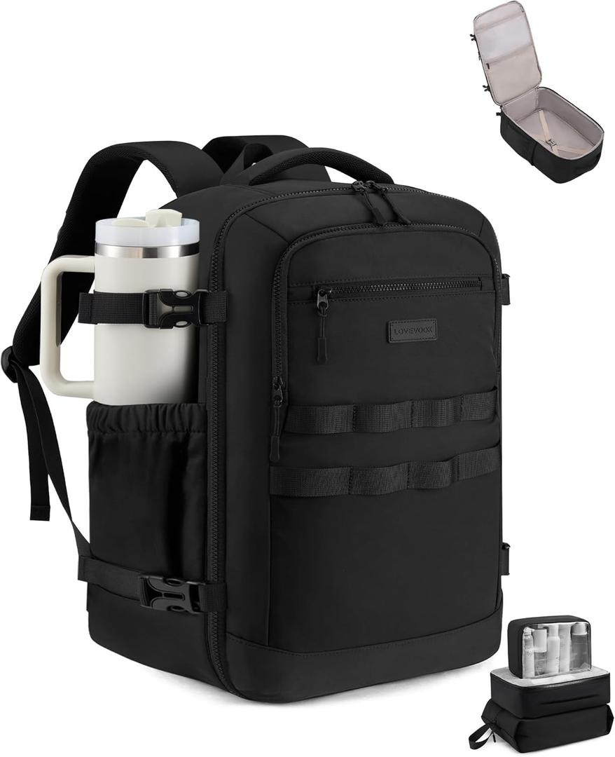 LOVEVOOK 50L Travel Backpack for Women & Men, TSA Approved Carry On Backpack with 3 Packing Cubes, Waterproof Personal Item Bag Fits 17" Laptop, Weekender Essentials Overnight Backpack for Trip (Black)