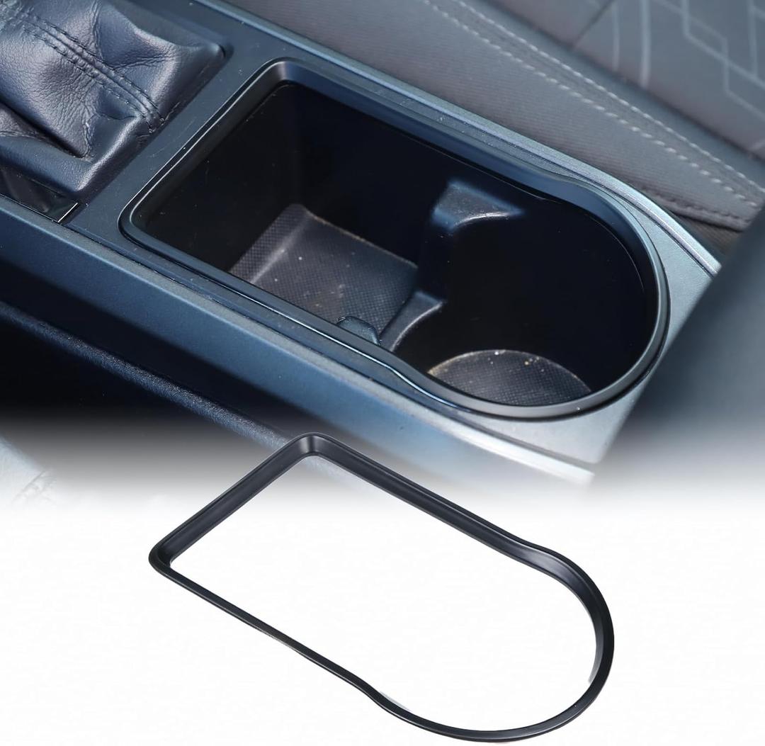 Gear Box Cup Holder Trim Ring Compatible with Toyota Tacoma 2016-2023, Center Console Gear Shift Panel Frame Cover Trim Accessories(Cup Holder Ring-Matte Black)