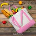 TOPDesign 1-Pack Canvas Tote Bag with an External Pocket, Reusable Grocery Shopping Bag, Top Zipper Closure, Daily Essentials (Pink/Natural)