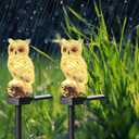 Garden Owl Solar Light, 2 Pack Resin Owl Statue, Waterproof Owl Figurines on Stake for Outdoor Garden Pathway to Scare Birds Away, Gifts for Owl Lovers