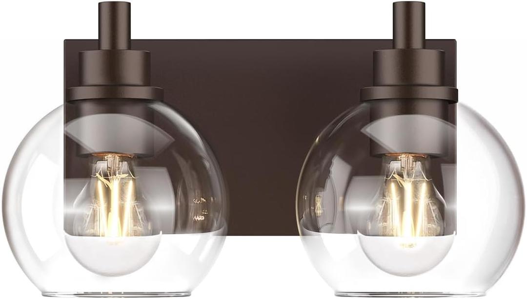IZORRO Bathroom Light Fixtures, 2-Light Oil Rubbed Bronze Vanity Light, Modern Wall Sconces with Globe Clear Glass Shade, Vanity Lighting Fixtures Over Mirror,E26 Bulb Socket