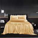 5Pcs Gold Satin Sheets King Size Sheets Silky Comforter Bedding Sheets with 1 Satin Flat Sheet,1Deep Pocket Fitted Sheet,3 Pillowcases with Envelope Closure