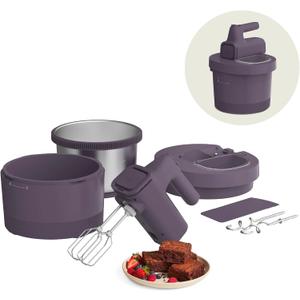 bella 3.5 Qt Hand & Stand Mixer, 2 in 1 Electric Mixer with Bowl, Dough Hook, Whisk & Egg Beater, Multifunctional Handheld Mixer for Baking, 200 Watt, Plum