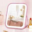 Pink Rechargeable Vanity Mirror with Lights, LED Makeup Mirror, 10"8" Lighted Makeup Mirror with Lights, Smart Touch Control Dimmable 3 Modes Light, Lighted Up Mirror for Makeup Desk, Bedroom