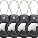 Compatible with Apple AirTag - Secure Holder with Wire Cable (4 Pack), AirTag Lock Case Keychain with Key Ring - Luggage Tag for Keys, Backpacks, Kids Items & More - Unisex Anti-Lost Keychains