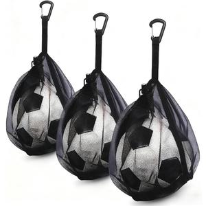 2Pcs Single Mesh Ball Bag for Basketball Soccer & Volleyball, Lightweight Net Storage with Zipper Pocket for Sports, Portable Drawstring Bags with Hanging Clip for Men, Women & Athletes, Black