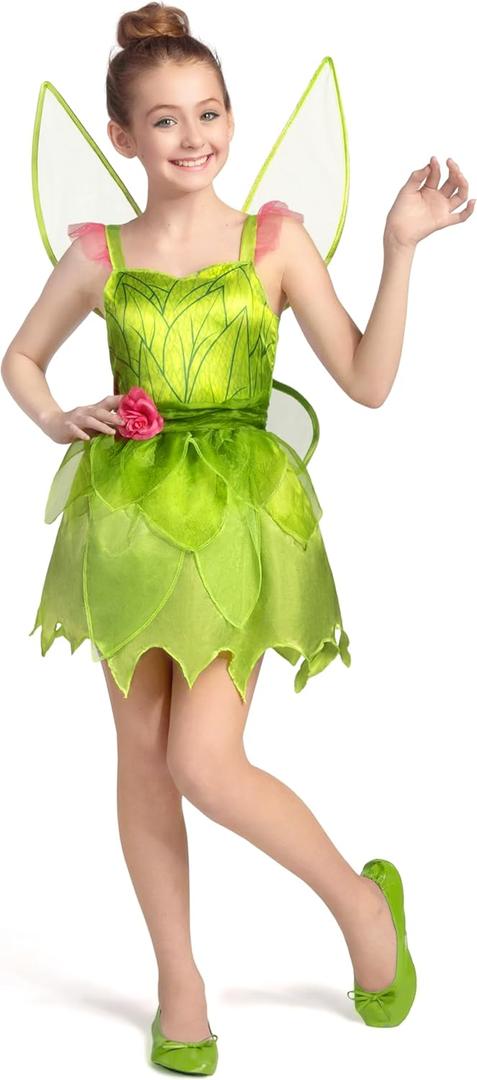 Spooktacular Creations Fairy Costume for Girls, Toddlers Green Fairy Costume Dress, Fairy Tutu Dress for Kids Halloween Party (M)